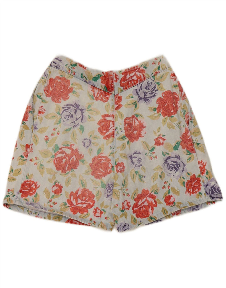 Shorts jeans feminino vintage com pegged IT 40 pequeno W25 floral multicolorido