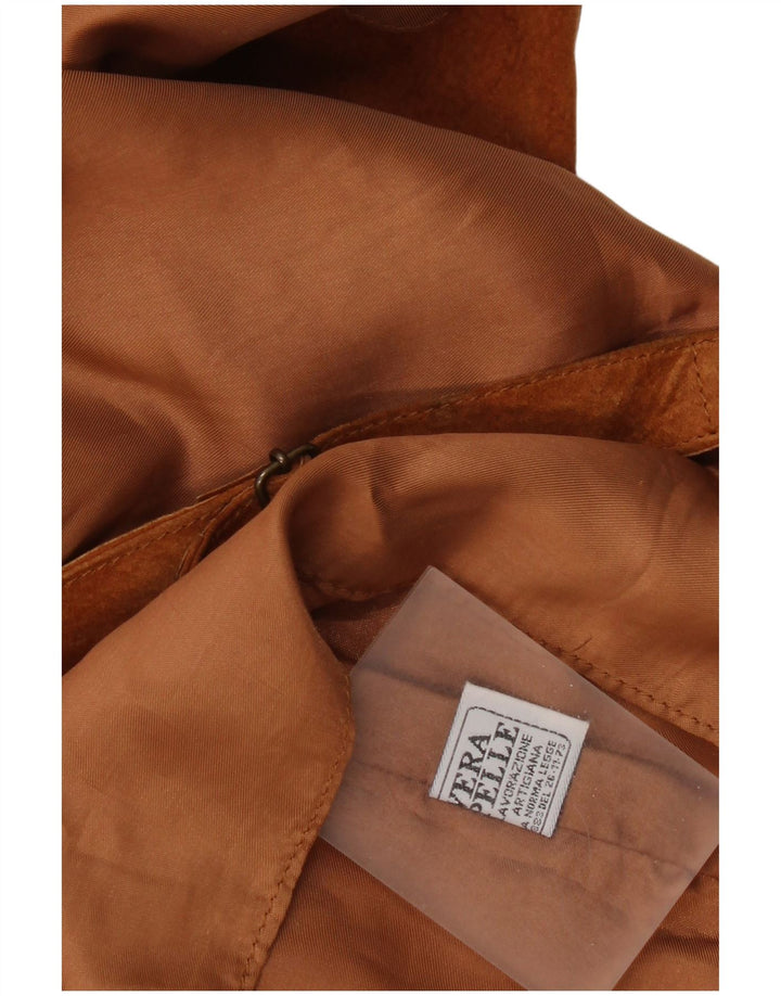 Colete de camurça vintage feminino Reino Unido 16 grande couro marrom