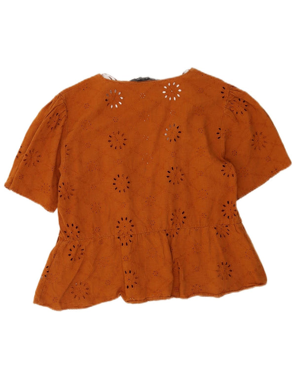 Zara Womens Crop Short Sleeve Shirt Blouse UK 14 Medium Brown Floral