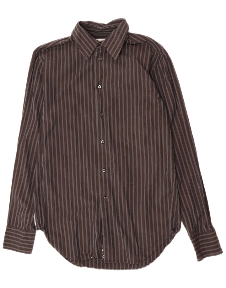 Camisa masculina Trussardi tamanho 39 15 1/2 algodão listrado cinza médio