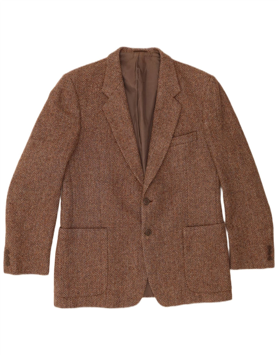 Jaqueta blazer masculina vintage com 2 botões Reino Unido 38 espinha de peixe marrom médio
