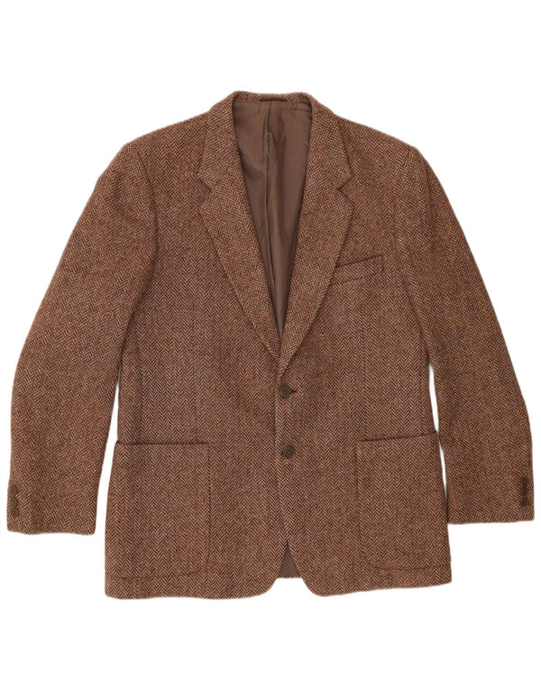 Jaqueta blazer masculina vintage com 2 botões Reino Unido 38 espinha de peixe marrom médio