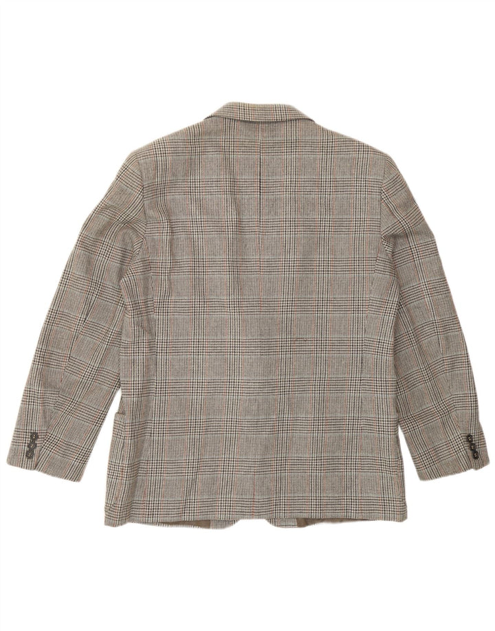Jaqueta blazer masculina vintage com 2 botões Reino Unido 38 Houndstooth cinza médio