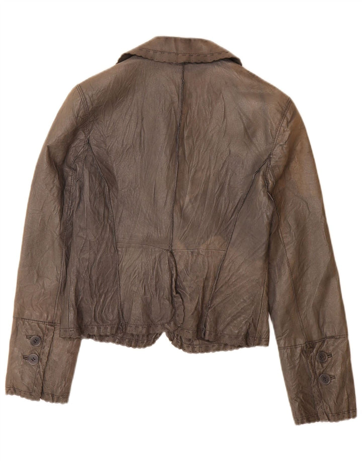 Jaqueta blazer feminina de couro com 2 botões Stefanel IT 40 couro cinza pequeno