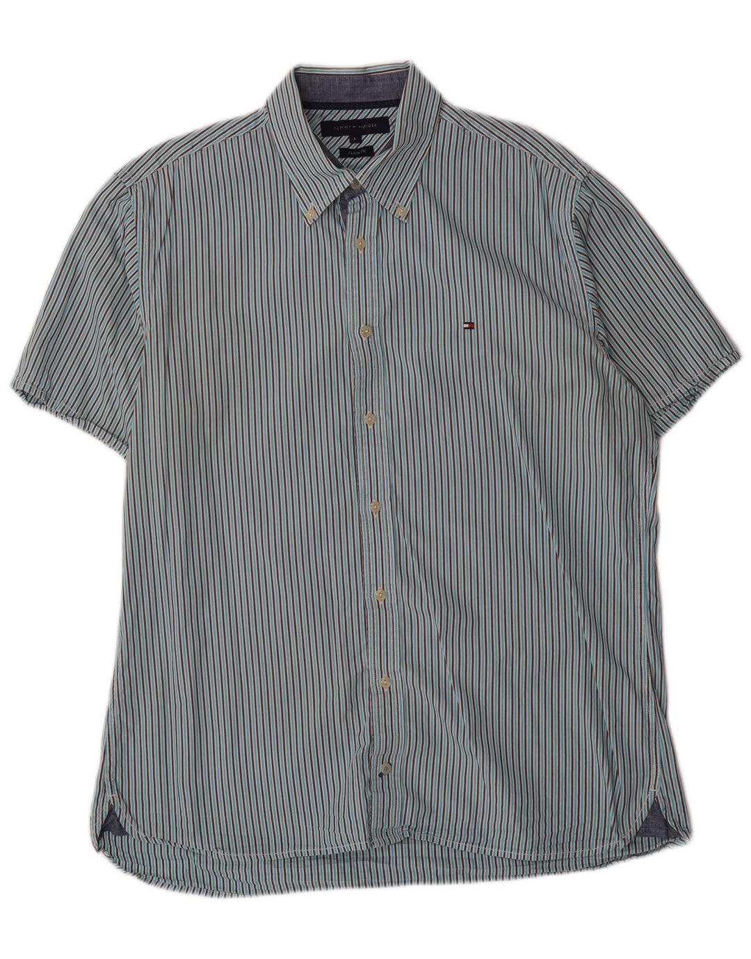 Camisa masculina TOMMY HILFIGER de manga curta com ajuste personalizado listrado azul grande