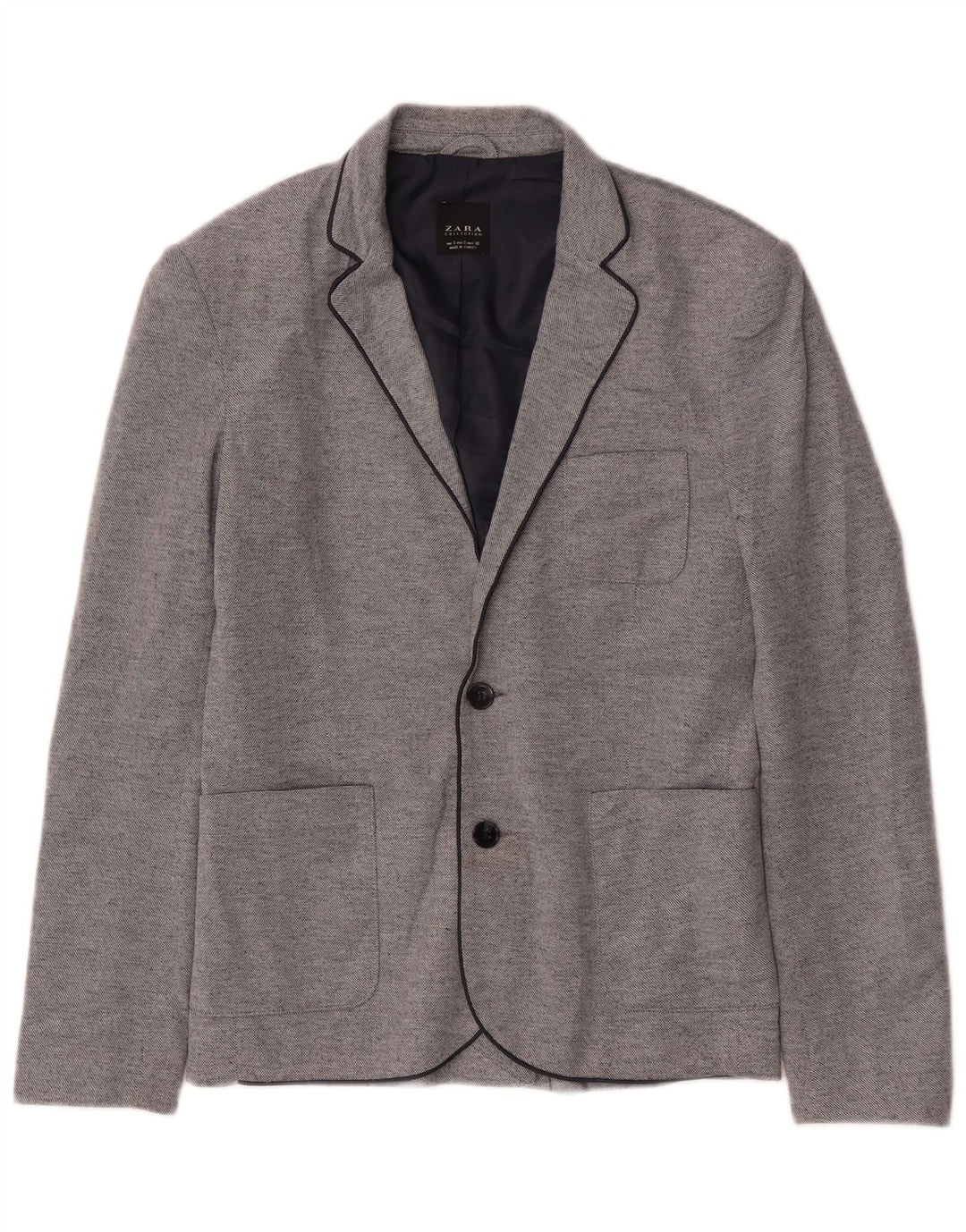 Jaqueta blazer masculina Zara com 2 botões UK 36 poliéster cinza pequeno