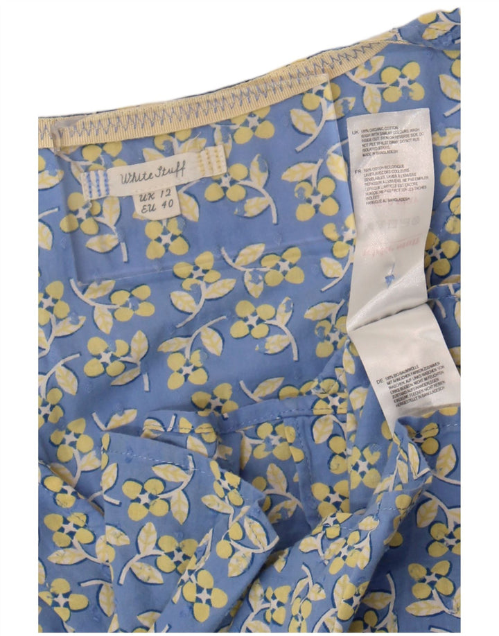 Blusa feminina de manga curta White Stuff UK 12 azul médio floral