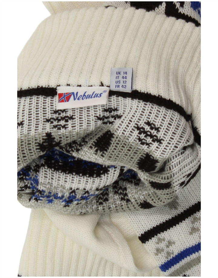 Suéter feminino Nebulus com gola tartaruga Reino Unido 14 grande branco Fair Isle