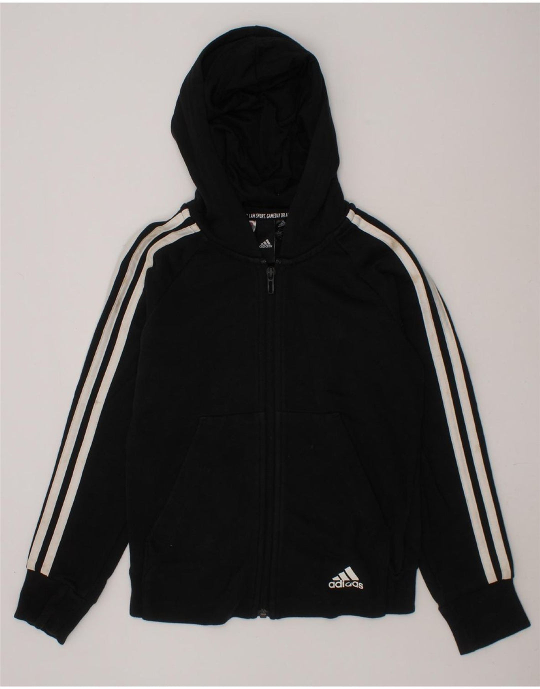 ADIDAS Boys Zip Hoodie Sweater 9-10 Years Black Cotton Vintage Adidas and Second-Hand Adidas from Messina Hembry 