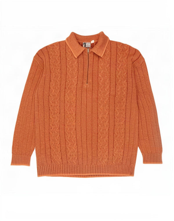 Suéter masculino vintage com gola polo XL algodão laranja
