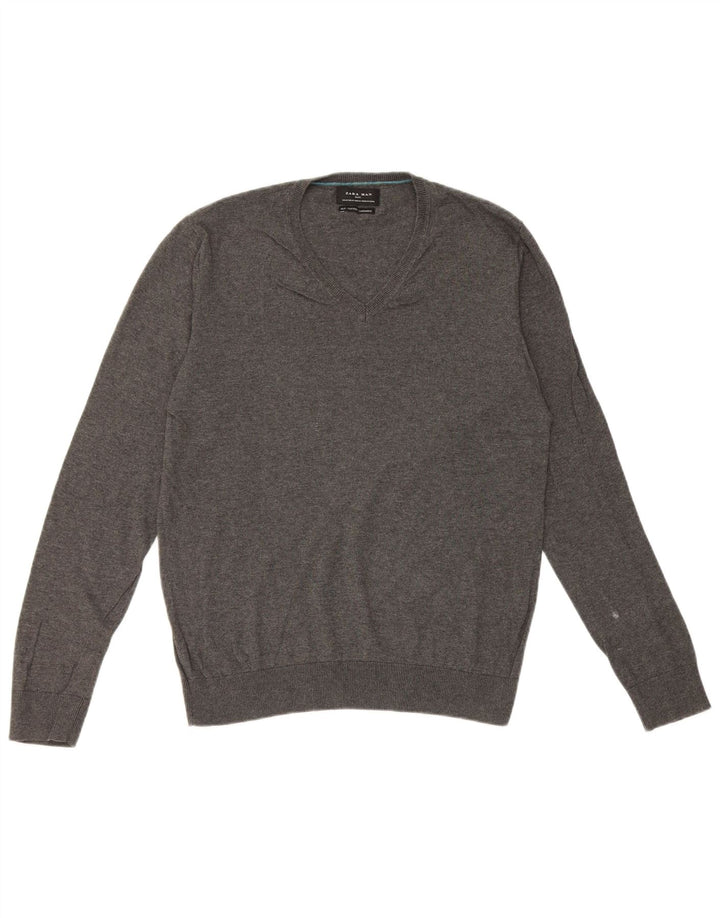 Suéter masculino Zara com decote em V e seda cinza médio