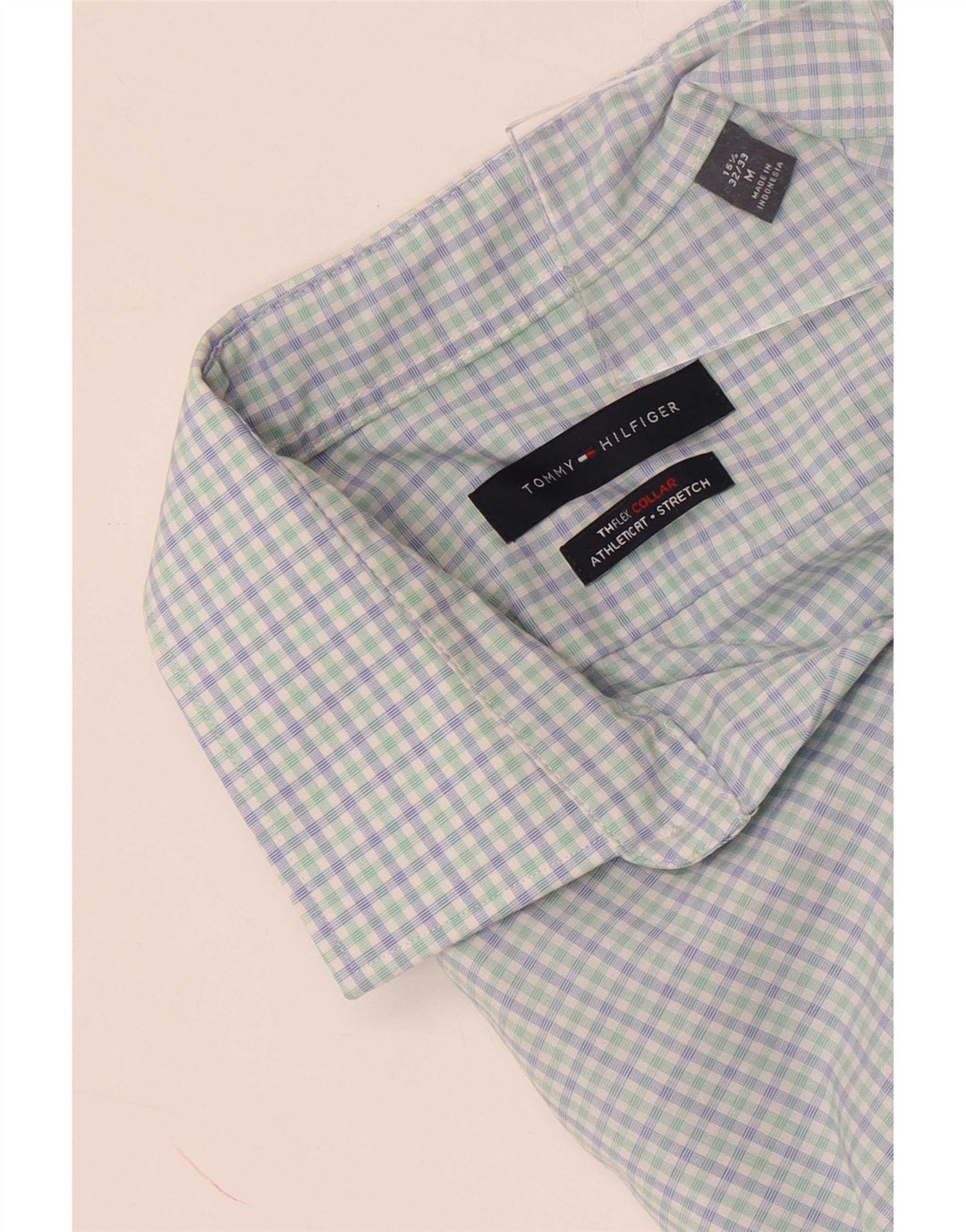 Camisa masculina Tommy Hilfiger tamanho 15 1/2 algodão xadrez azul médio