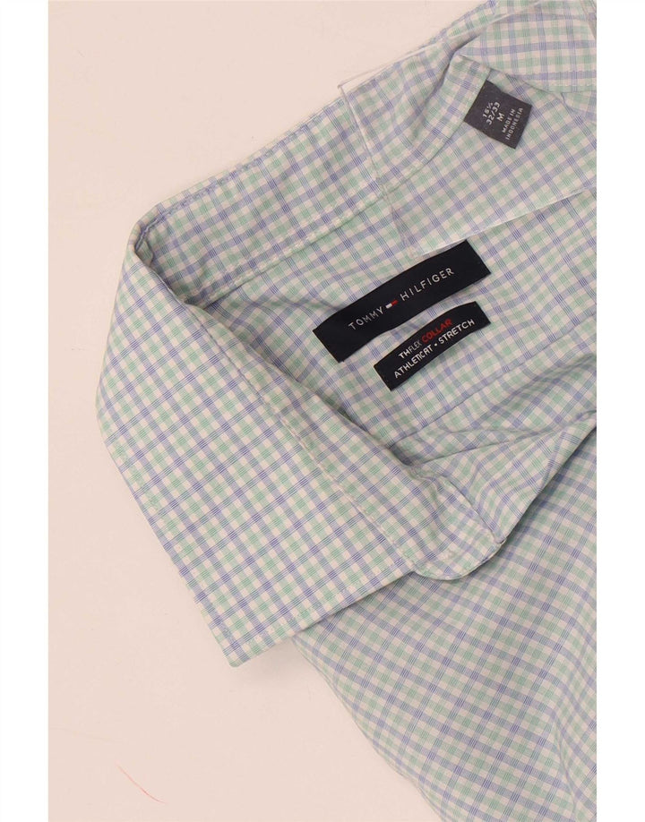 Camisa masculina Tommy Hilfiger tamanho 15 1/2 algodão xadrez azul médio