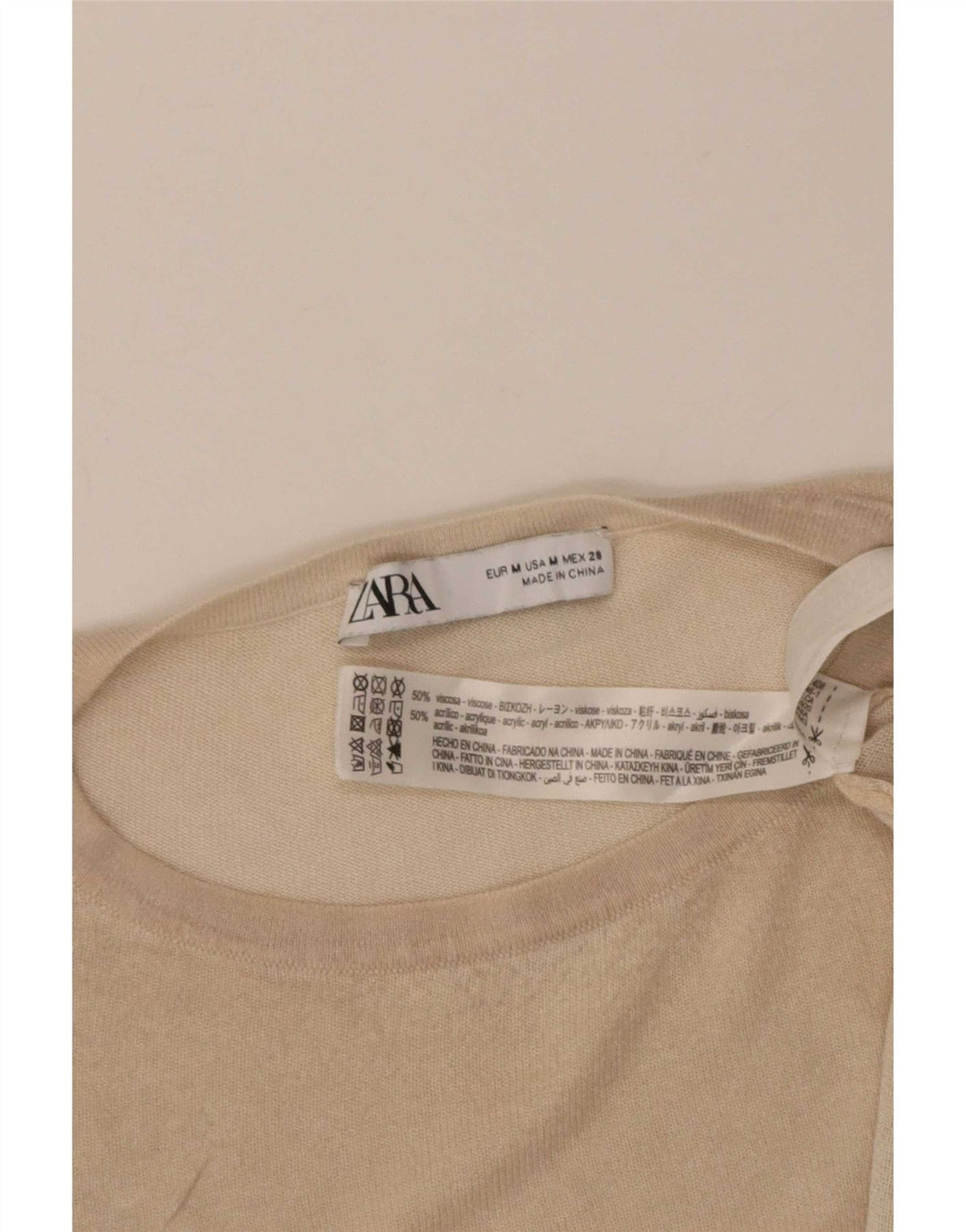 Camiseta feminina grande Zara UK 14 viscose bege médio