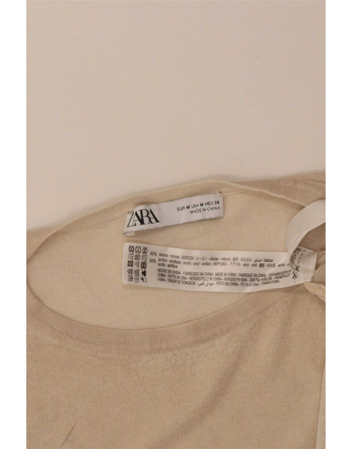 Camiseta feminina grande Zara UK 14 viscose bege médio