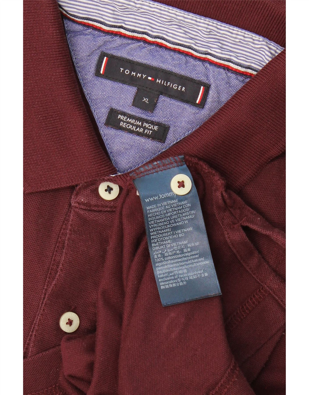 TOMMY HILFIGER Mens Regular Fit Polo Shirt XL Burgundy Cotton Vintage Tommy Hilfiger and Second-Hand Tommy Hilfiger from Messina Hembry 