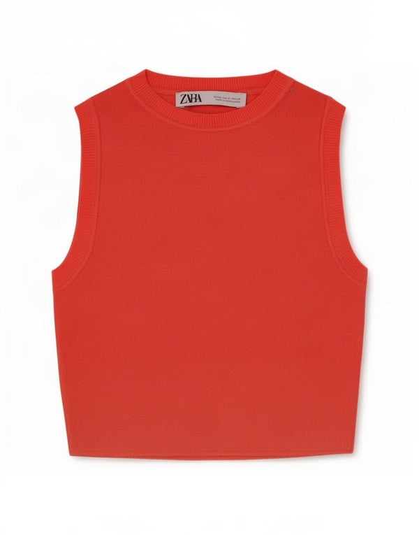 Zara Womens Crop Vest Top UK 12 Medium Red Viscose