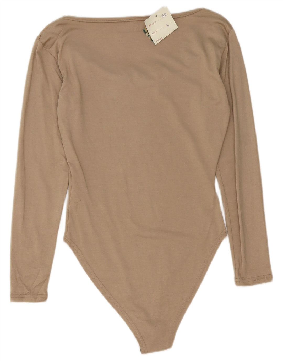 Body feminino vintage de manga comprida UK 14 grande viscose bege