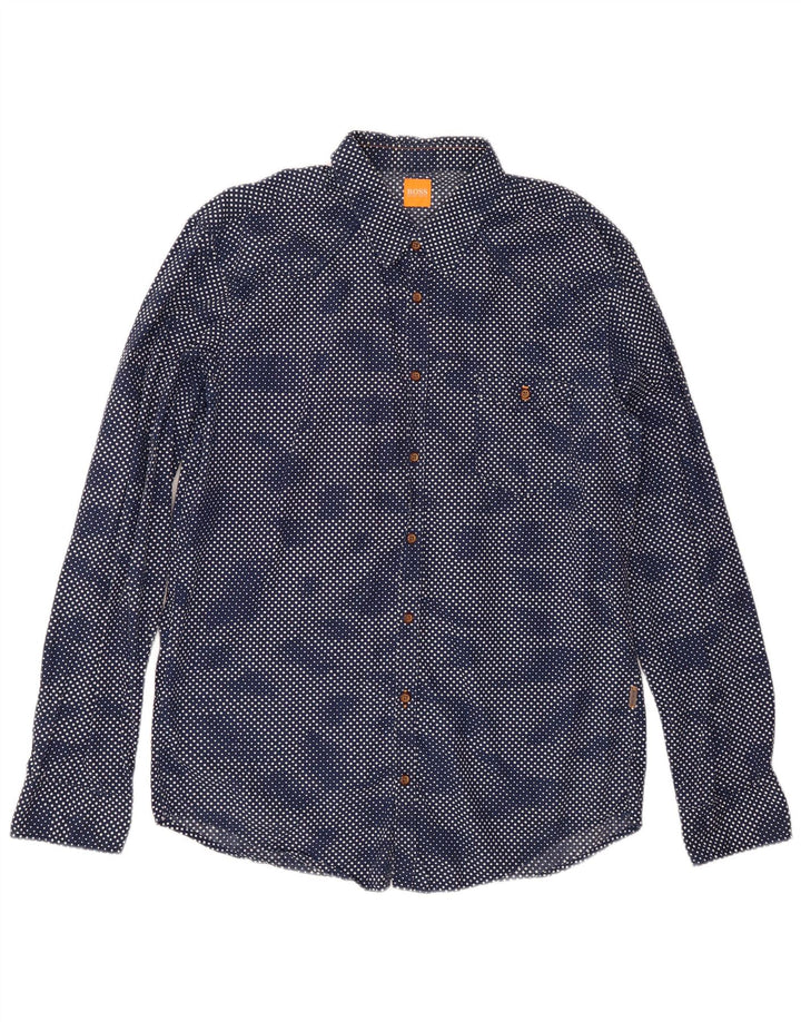 Camisa masculina Hugo Boss XL azul marinho algodão geométrico