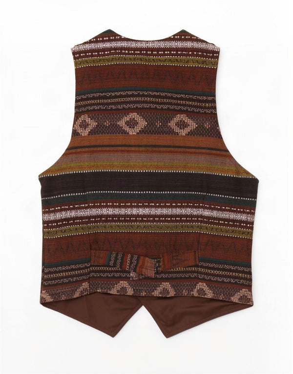 Colete de couro masculino vintage médio marrom geométrico