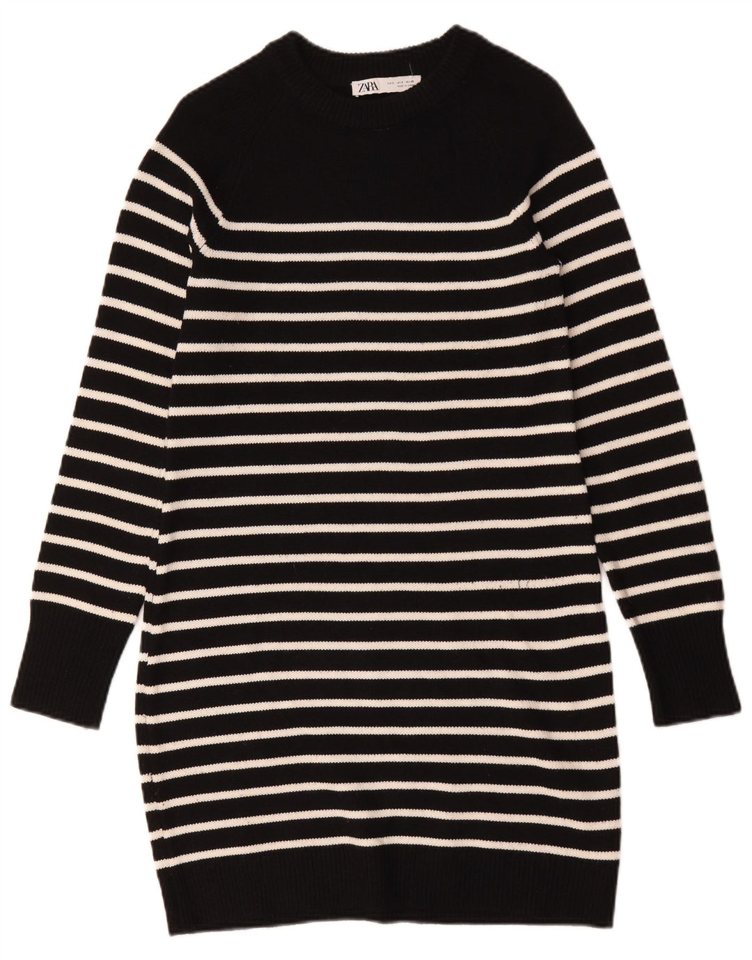 Vestido jumper feminino Zara UK 10 pequeno poliéster listrado preto