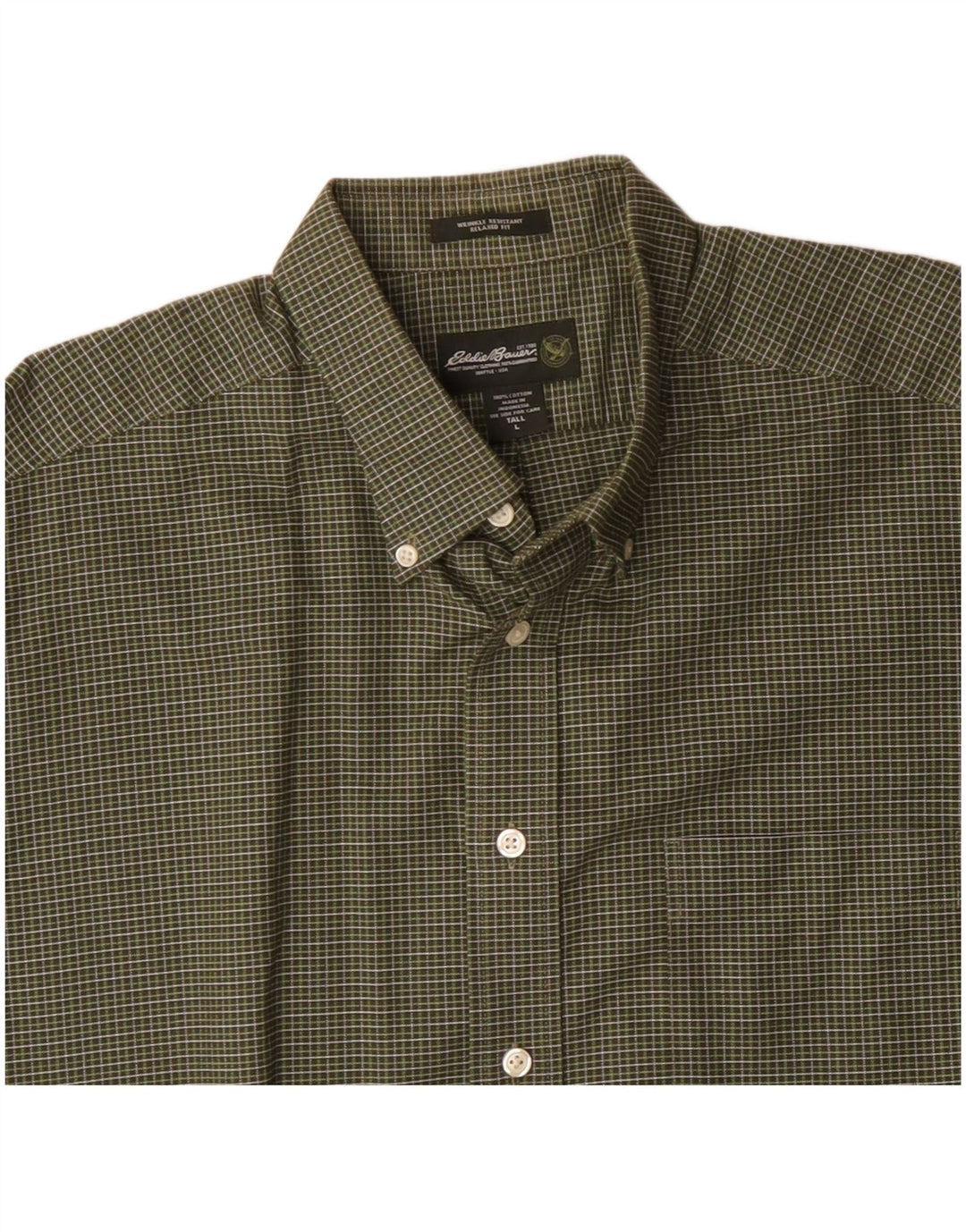 EDDIE BAUER Camisa masculina de ajuste relaxado, grande algodão xadrez verde
