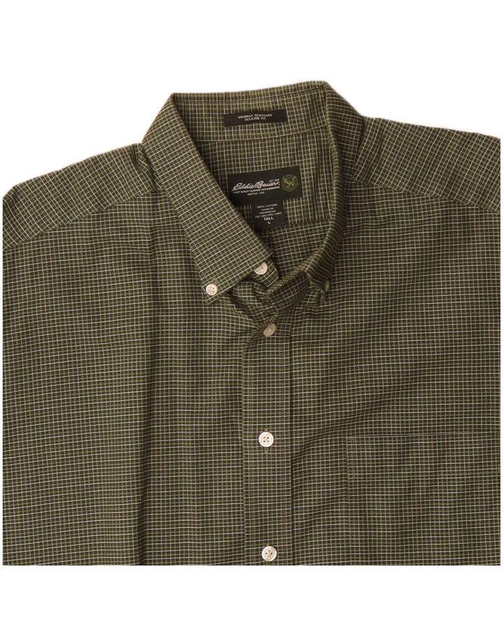 EDDIE BAUER Camisa masculina de ajuste relaxado, grande algodão xadrez verde