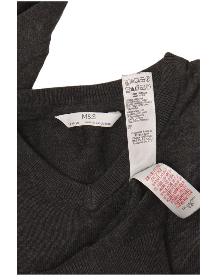 Suéter Marks & Spencer Boys com decote em V 14-15 anos algodão cinza