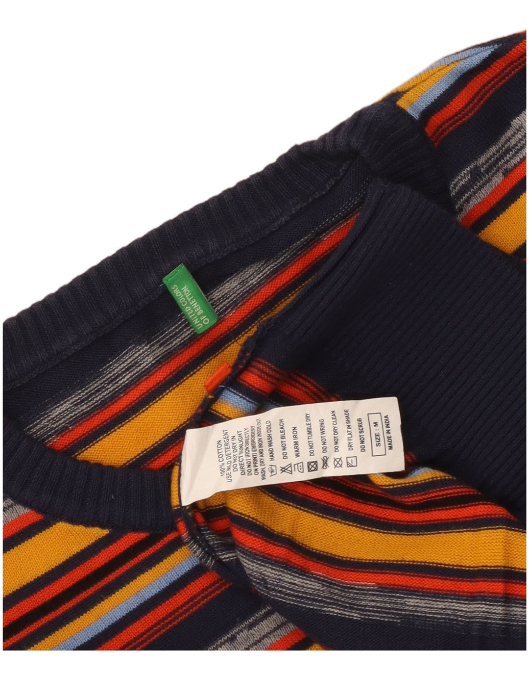 Suéter masculino Benetton com gola redonda, algodão listrado médio multicolorido