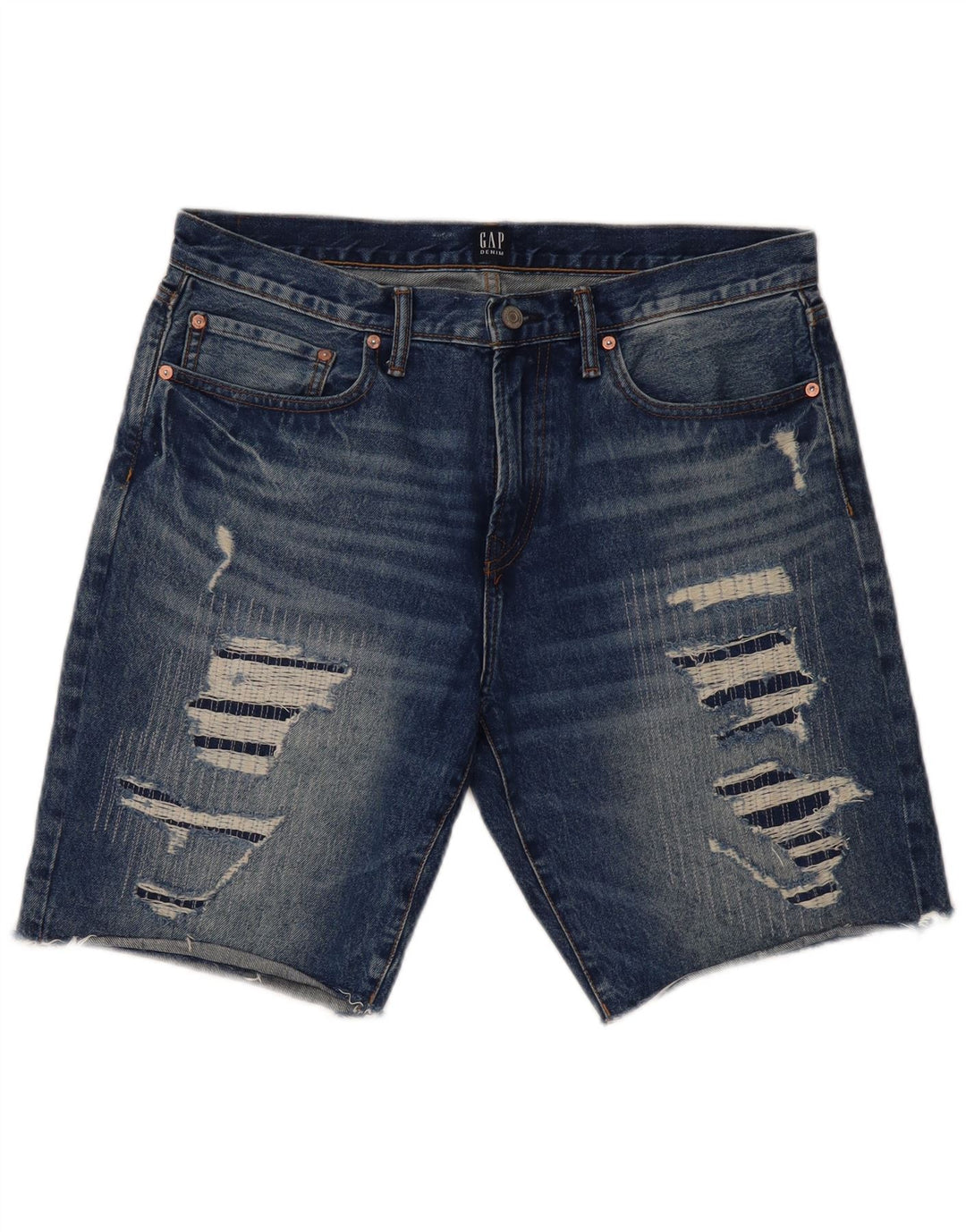 Shorts jeans masculinos Gap desgastados W34 grande algodão azul