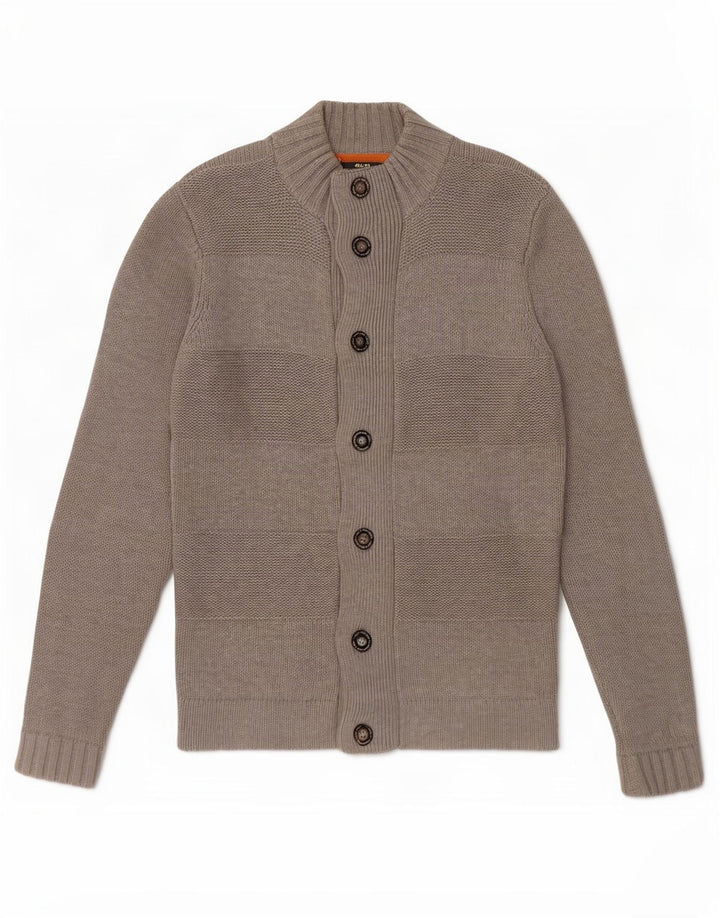 Suéter cardigã masculino Jack & Jones algodão listrado cinza médio