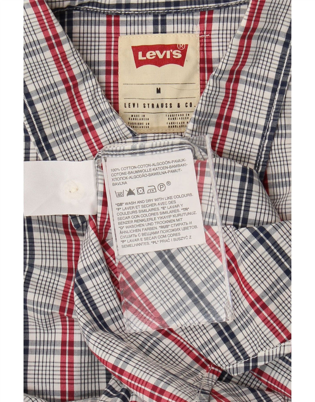 Camisa masculina de manga curta padrão Levi's de algodão xadrez azul médio