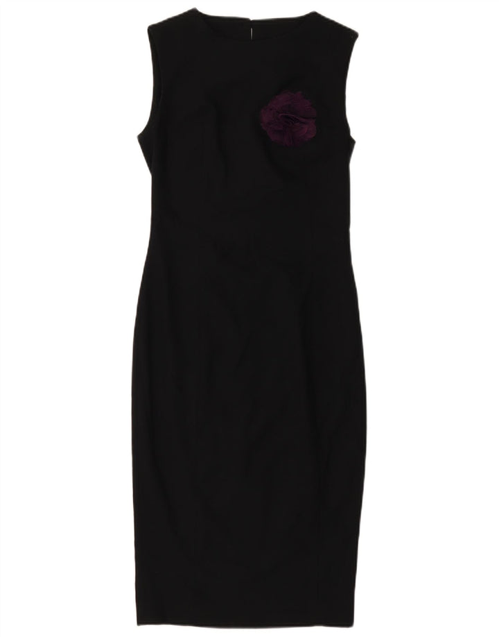 ZARA Vestido feminino sem mangas com bainha UK 4 XS preto floral poliéster