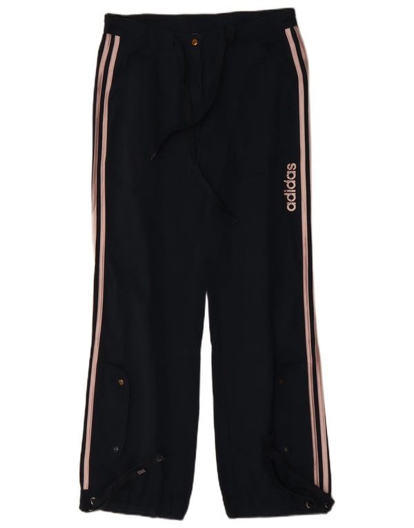 Calça casual reta feminina Adidas UK 8 pequena W30 L30 algodão azul marinho