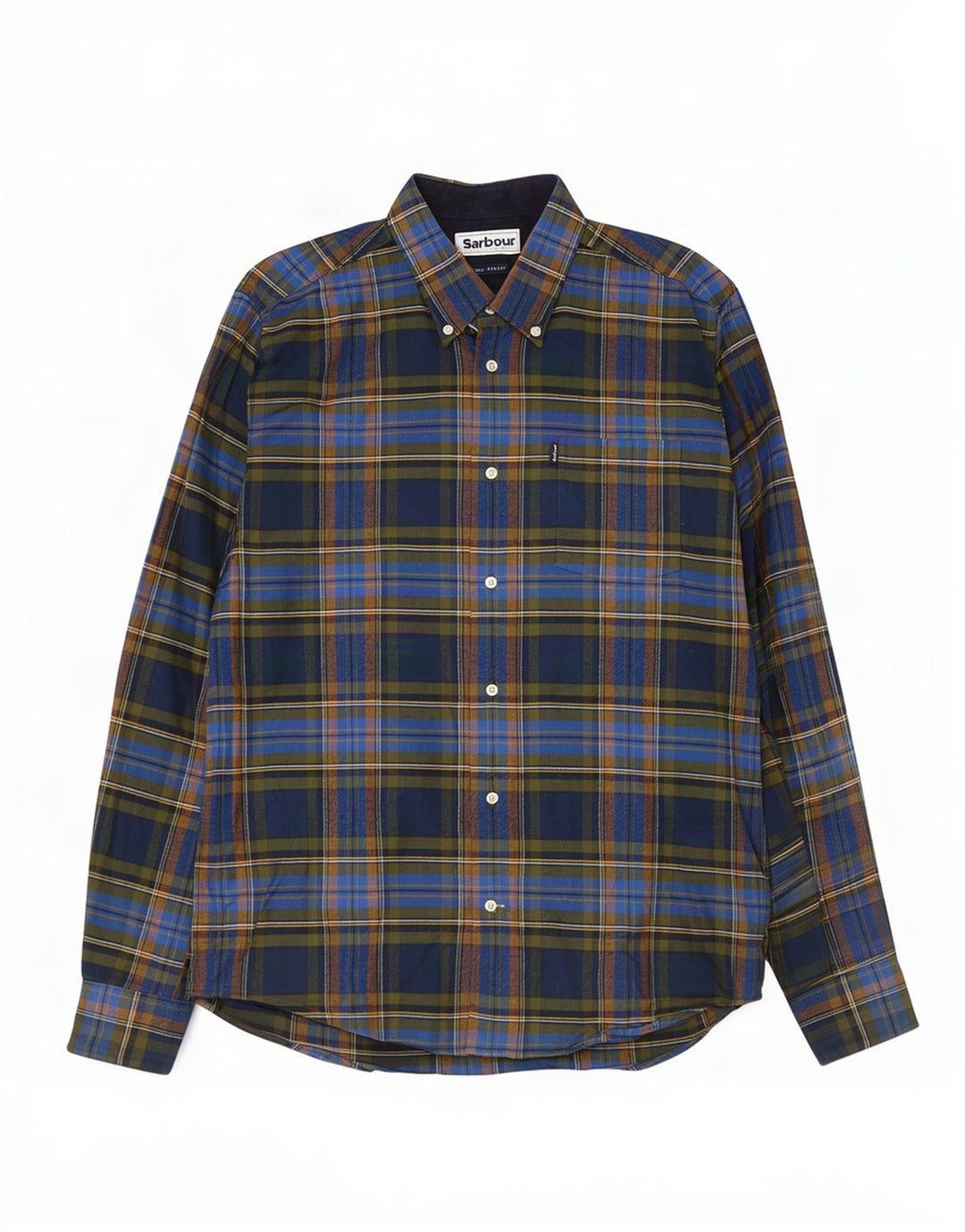 Camisa masculina Barbour de flanela sob medida, algodão xadrez médio azul marinho