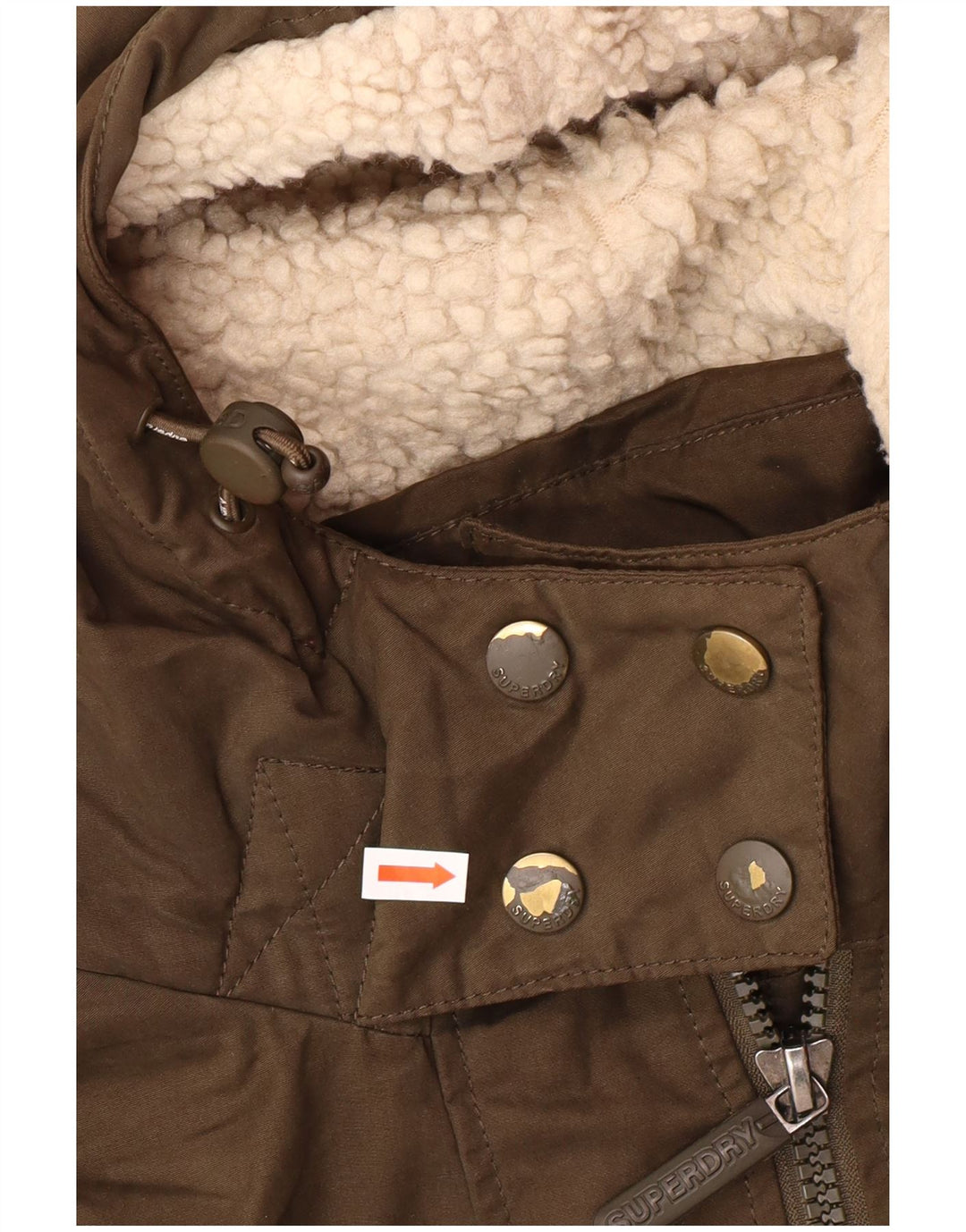 Jaqueta corta-vento feminina SUPERDRY com capuz gráfico Reino Unido 12 médio cáqui