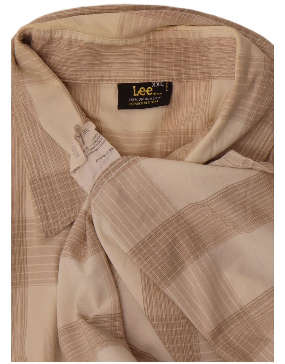 Camisa masculina de manga curta Lee 2XL algodão xadrez bege