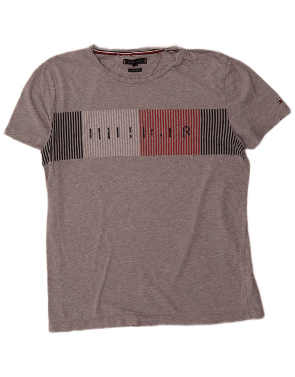 Tommy Hilfiger Camiseta masculina gráfica grande algodão manchado cinza
