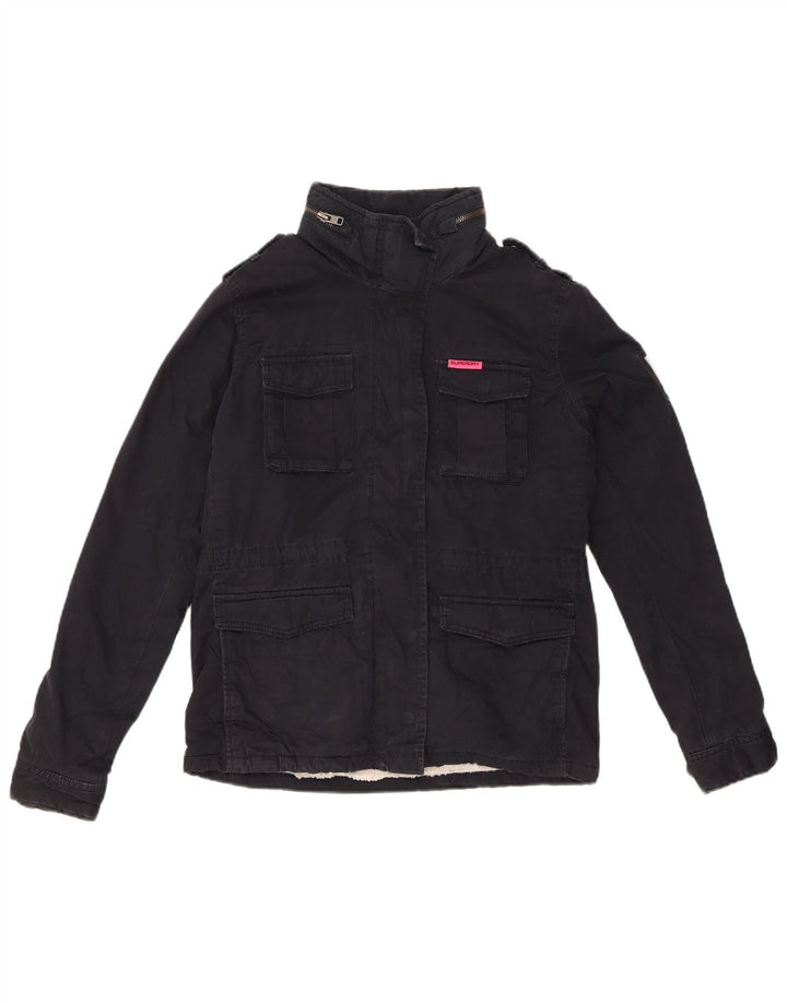 Jaqueta militar Sherpa feminina Superdry UK 10 pequena azul marinho
