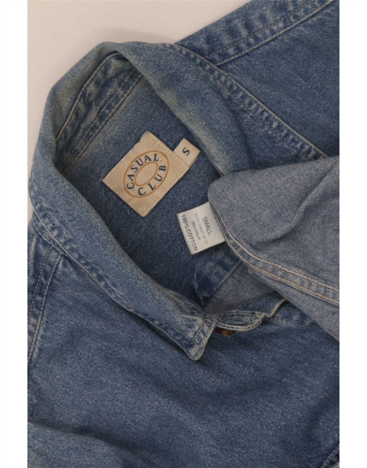 Camisa jeans masculina vintage de ajuste regular pequeno algodão azul