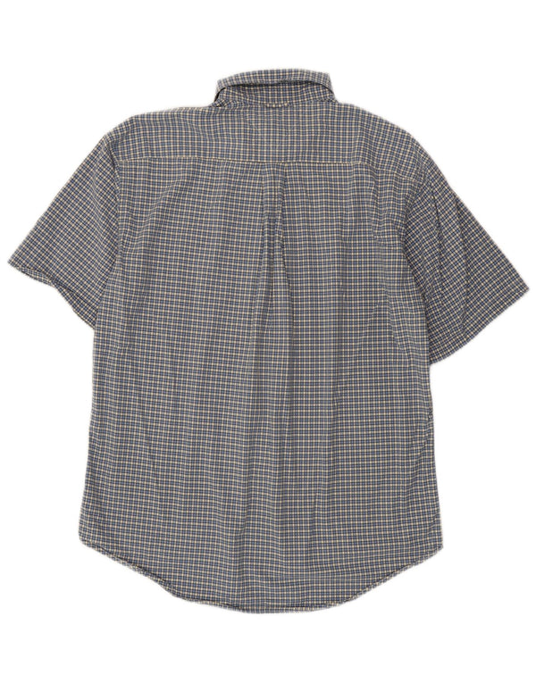 Camisa masculina de manga curta Tommy Hilfiger algodão xadrez azul médio