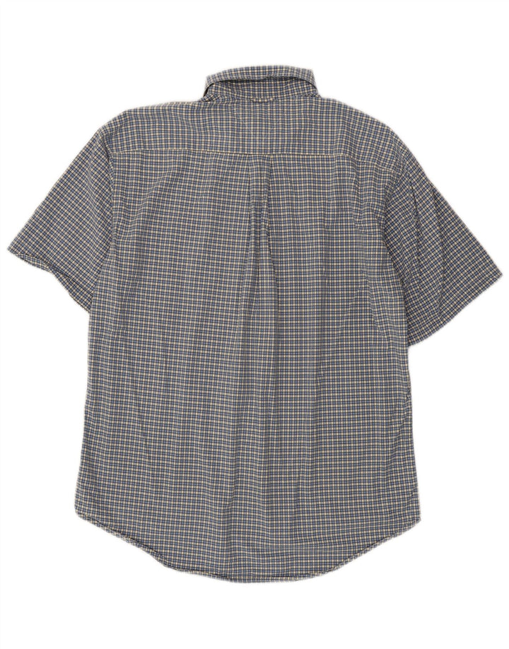 Camisa masculina de manga curta Tommy Hilfiger algodão xadrez azul médio