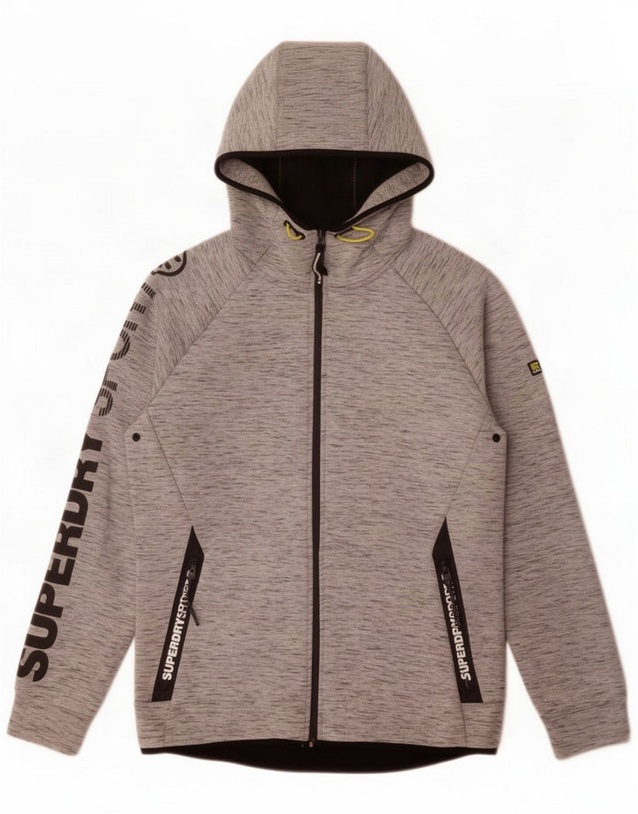 Suéter com capuz gráfico masculino Superdry com capuz grande poliéster cinza