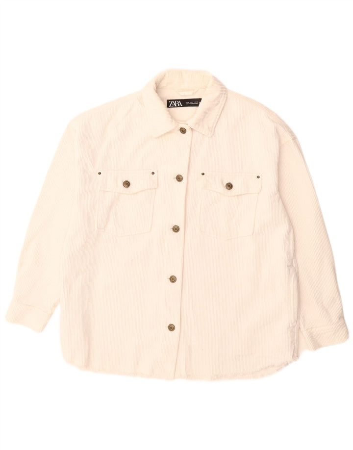 Jaqueta feminina de veludo cotelê Zara UK 10 pequeno algodão branco