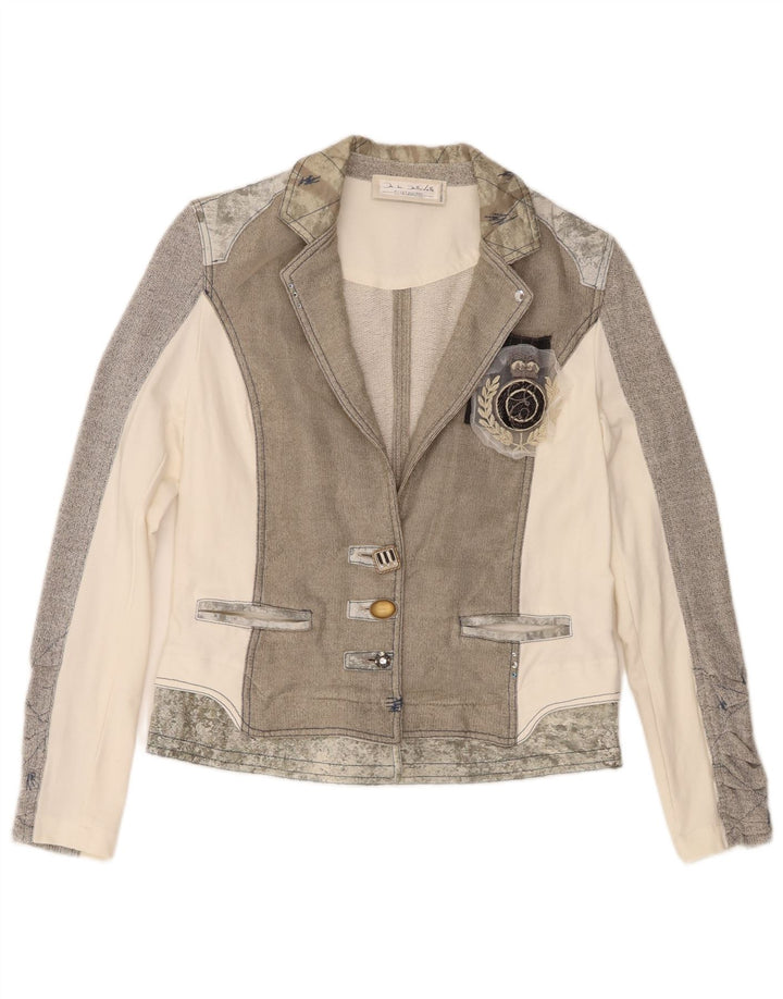 Jaqueta blazer feminina Elisa Cavaletti com 3 botões UK 12 cinza médio colorblock