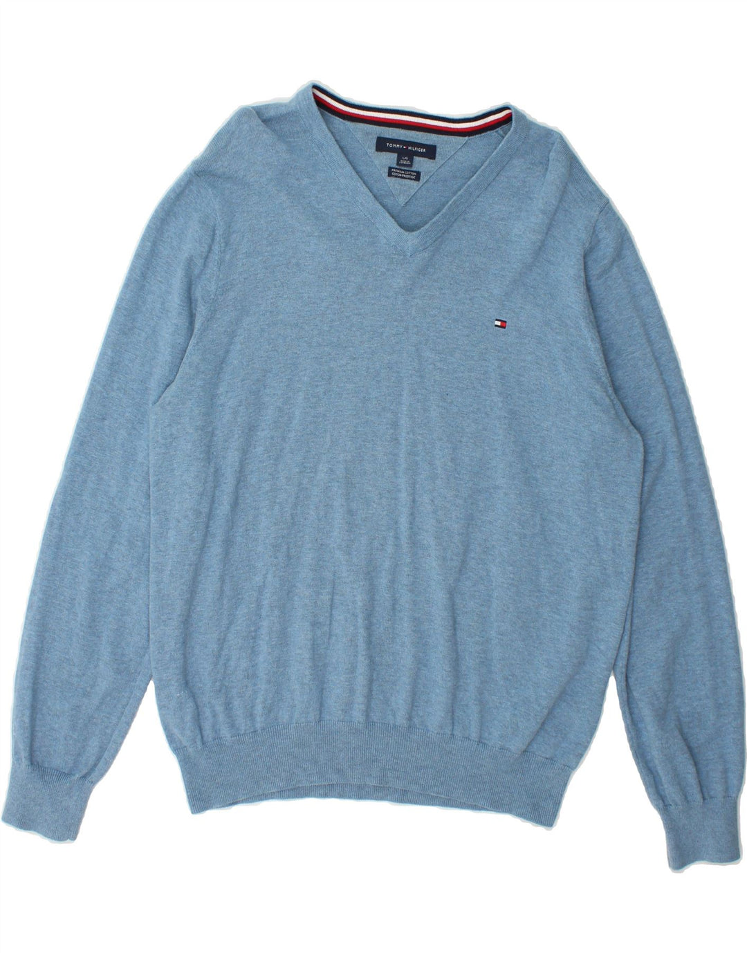 TOMMY HILFIGER Mens V-Neck Jumper Sweater Large Blue Cotton Vintage Tommy Hilfiger and Second-Hand Tommy Hilfiger from Messina Hembry 