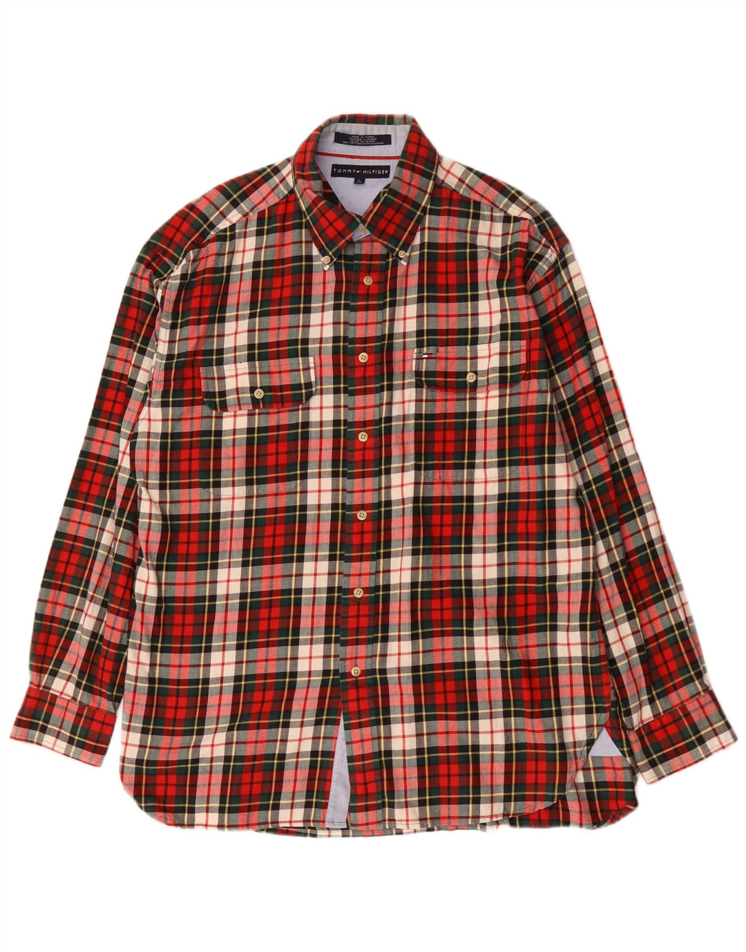Camisa masculina de flanela Tommy Hilfiger grande algodão xadrez vermelho