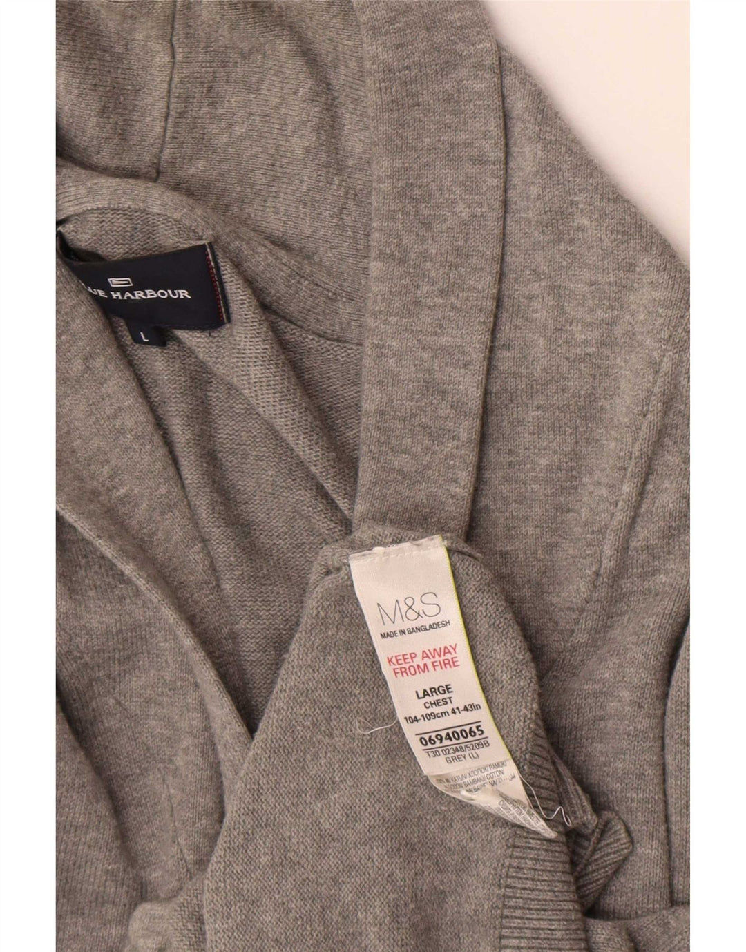 Suéter masculino Marks & Spencer Blue Harbor Cardigan grande algodão cinza