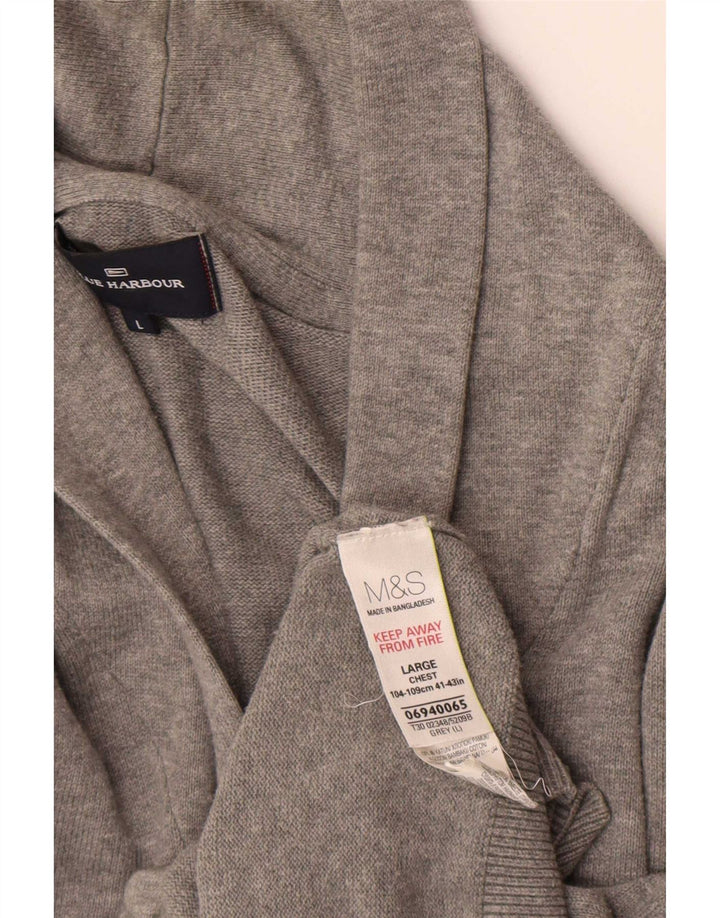 Suéter masculino Marks & Spencer Blue Harbor Cardigan grande algodão cinza