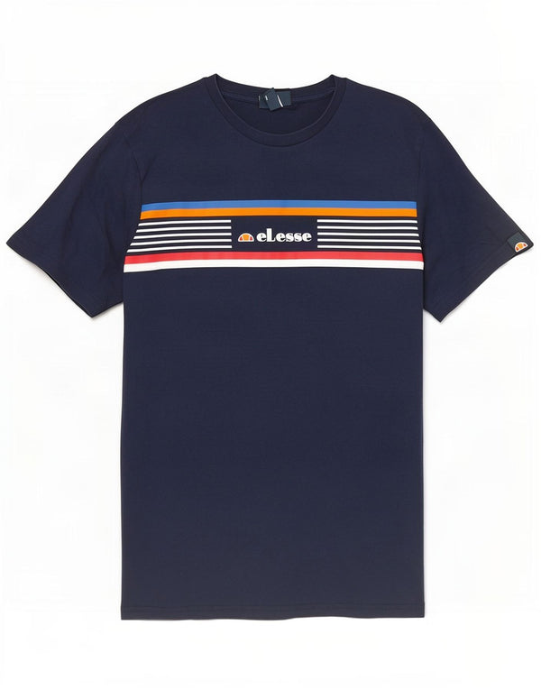 Ellesse Camiseta masculina gráfica top grande algodão listrado azul marinho